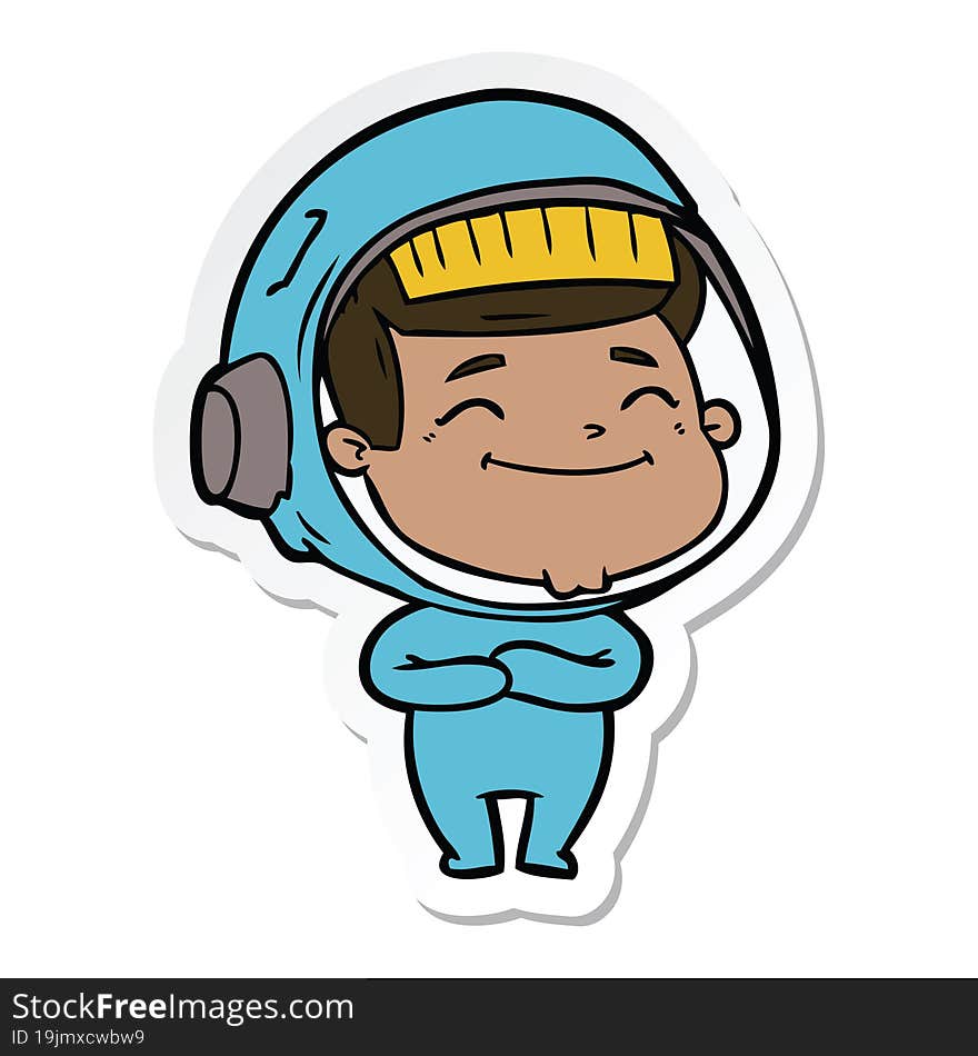 sticker of a happy cartoon astronaut