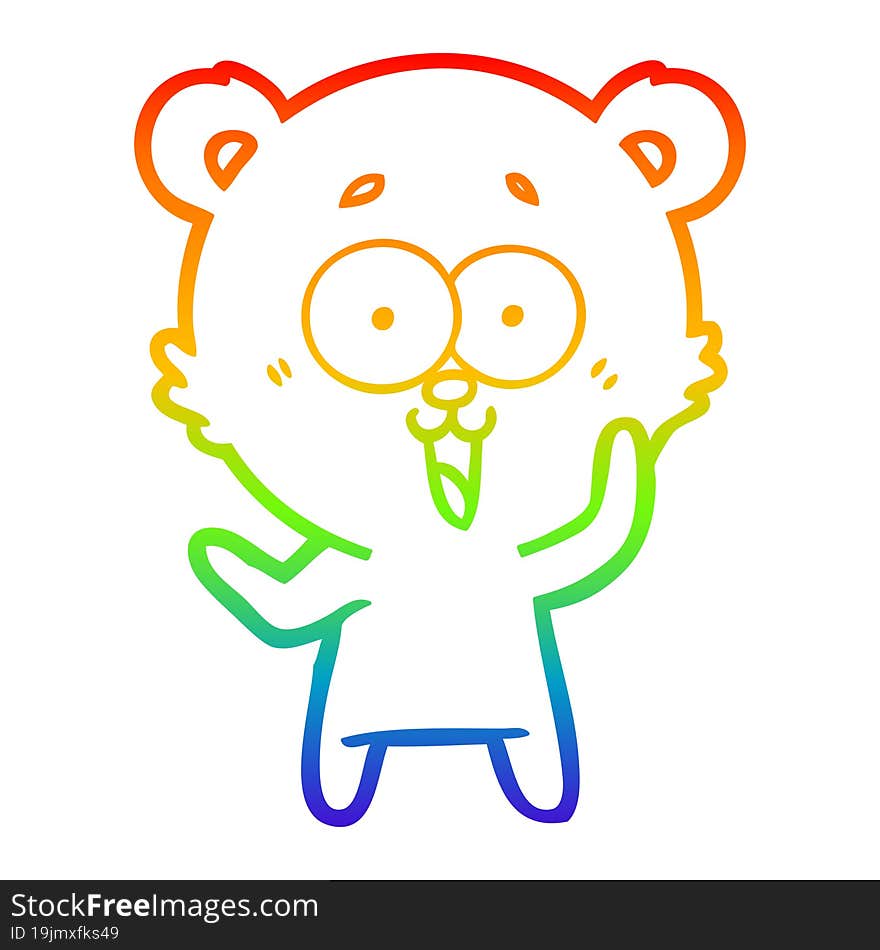 rainbow gradient line drawing of a laughing teddy  bear cartoon