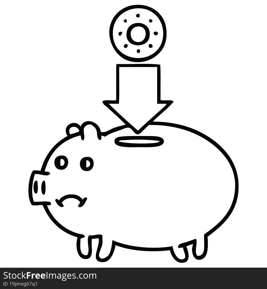 line drawing cartoon of a piggy bank