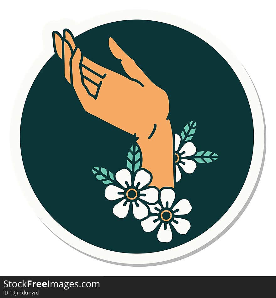 sticker of tattoo in traditional style of a hand. sticker of tattoo in traditional style of a hand