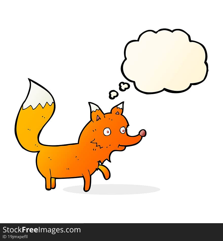 cartoon fox cub with thought bubble