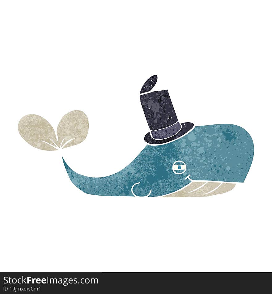 retro cartoon whale wearing hat