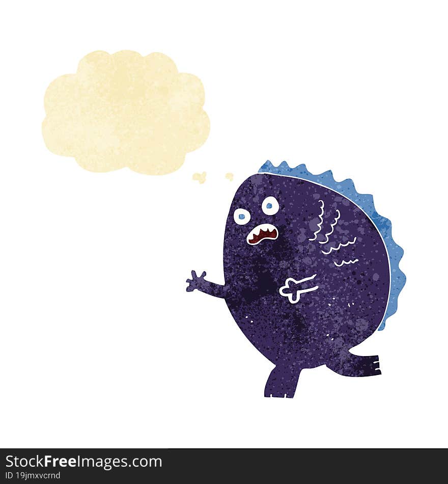 cartoon monster with thought bubble