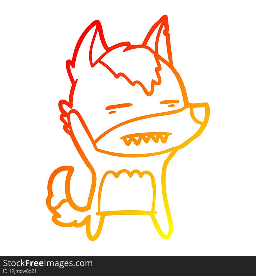 warm gradient line drawing cartoon wolf waving showing teeth