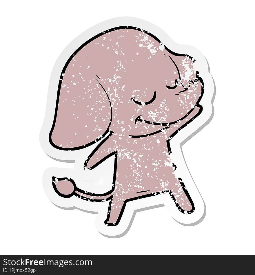 distressed sticker of a cartoon smiling elephant