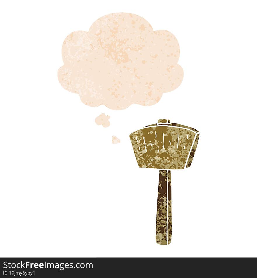 Cartoon Mallet And Thought Bubble In Retro Textured Style