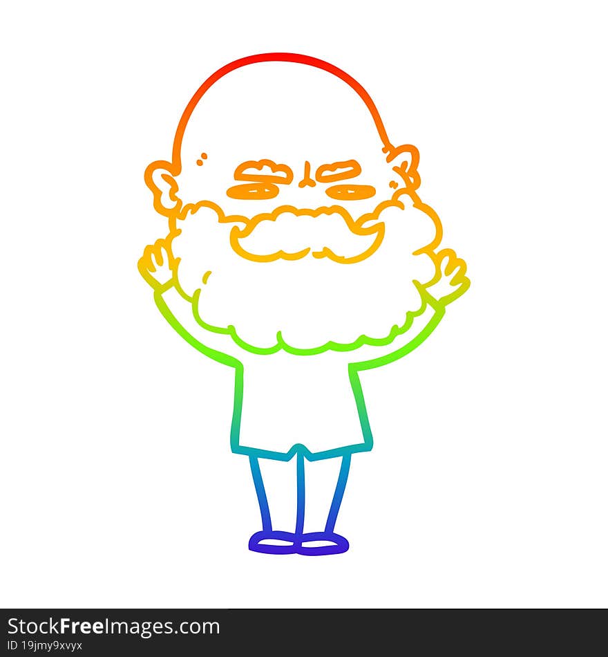 rainbow gradient line drawing cartoon man with beard frowning