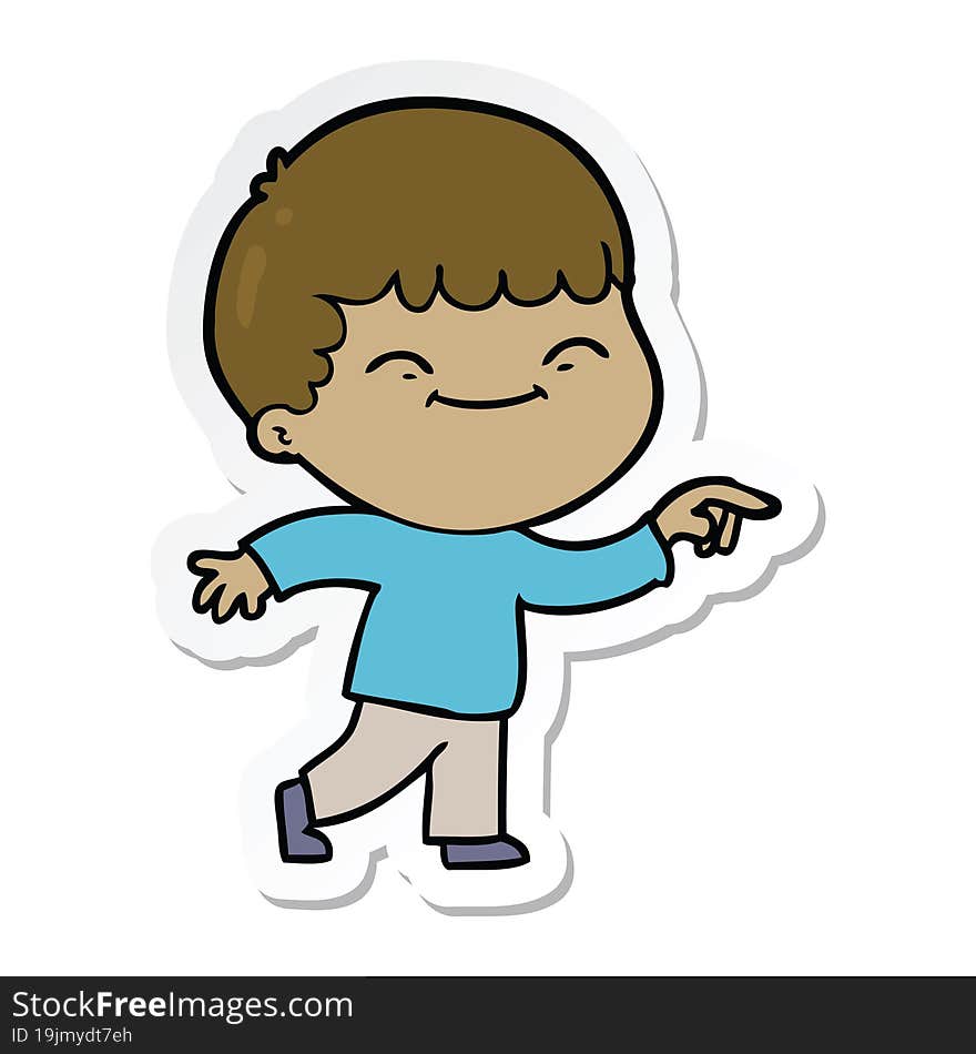 sticker of a cartoon smiling boy