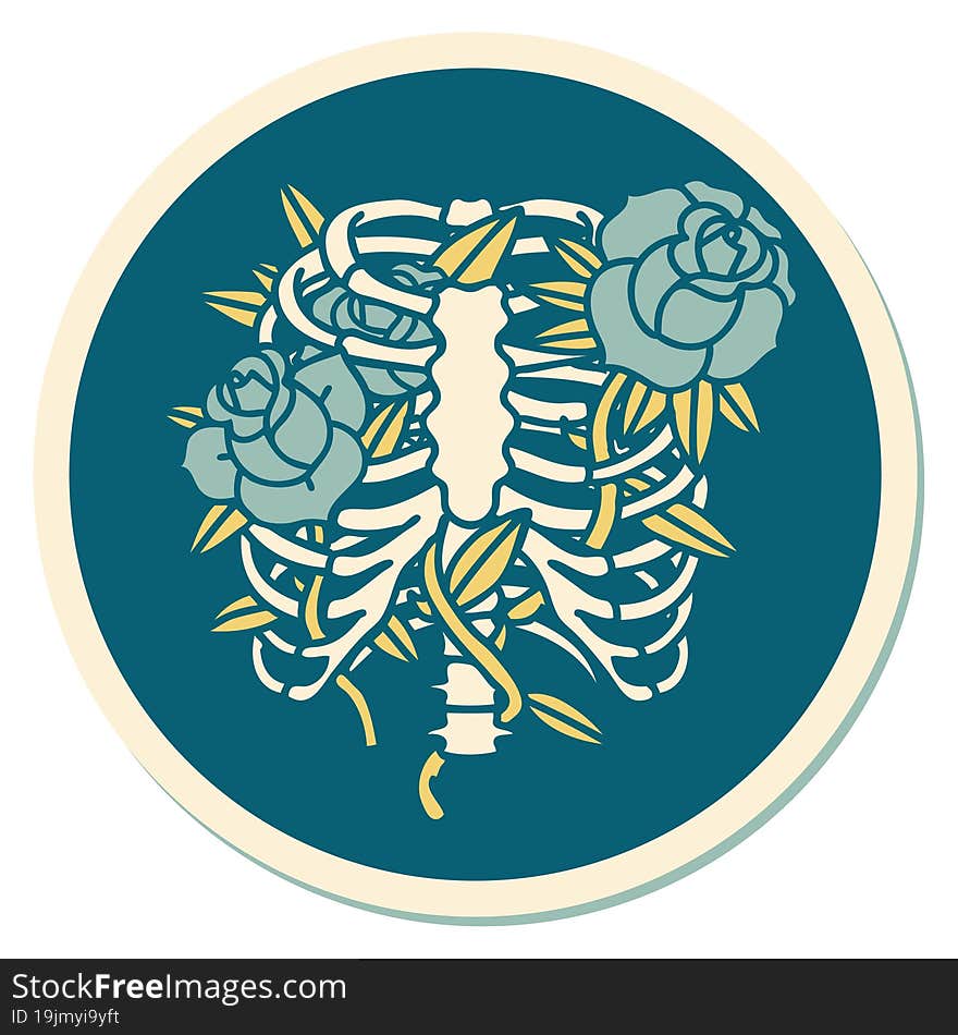 tattoo style sticker of a rib cage and flowers