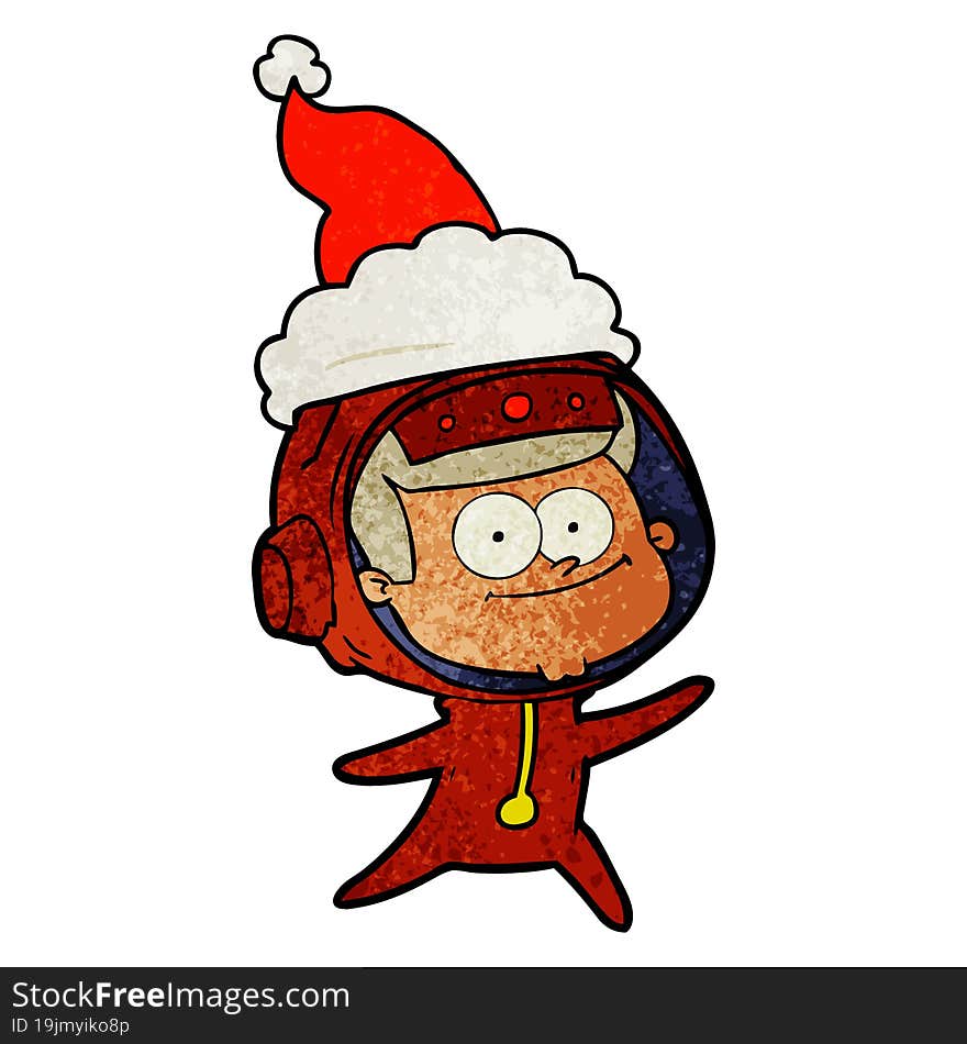 happy astronaut textured cartoon of a wearing santa hat