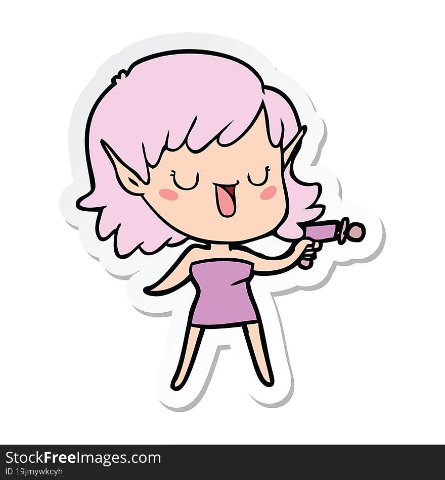 Sticker Of A Cartoon Elf Girl