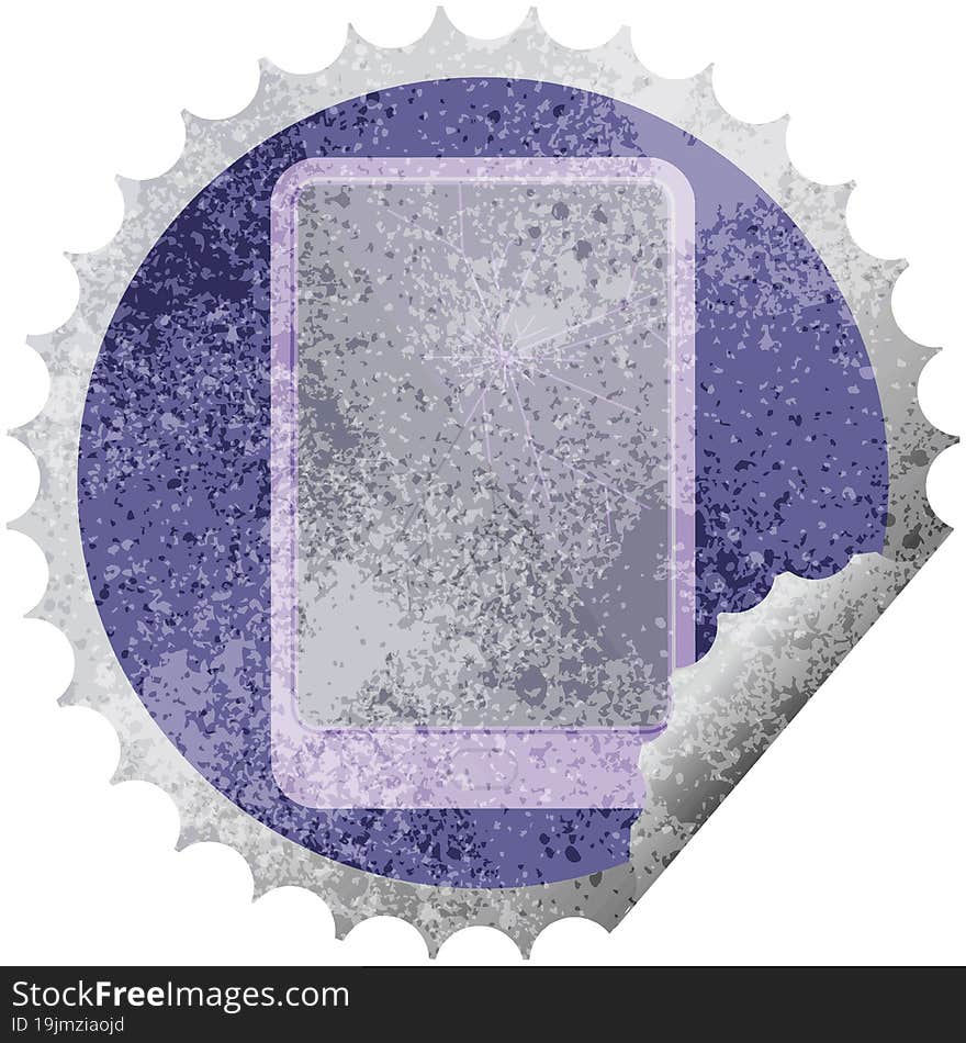 Broken Electronic Tablet Vector Round Sticker Stamp