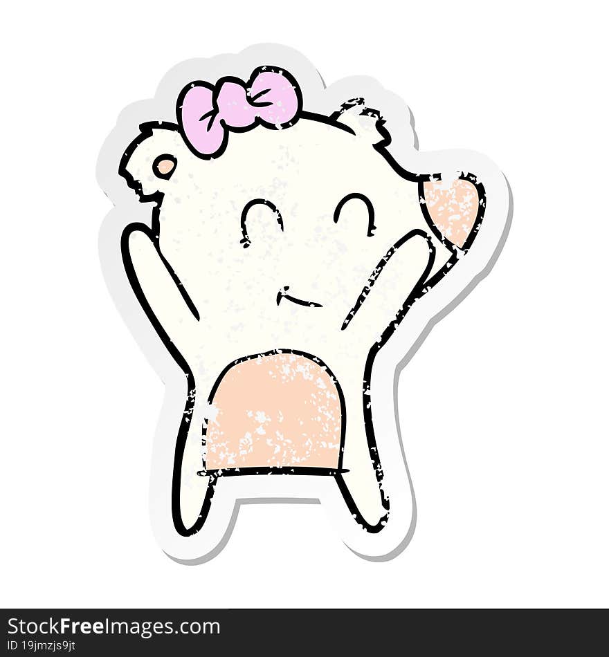 distressed sticker of a female polar bear cartoon