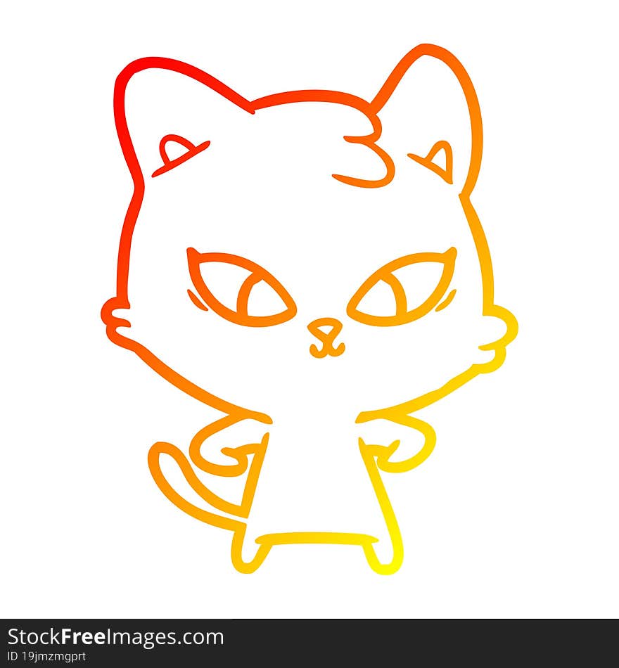 warm gradient line drawing of a cute cartoon cat