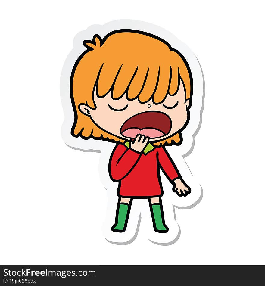 sticker of a cartoon woman talking loudly