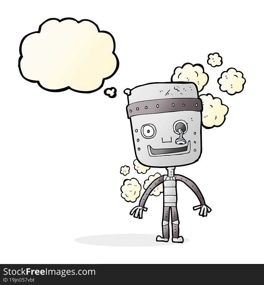 Cartoon Funny Robot With Thought Bubble