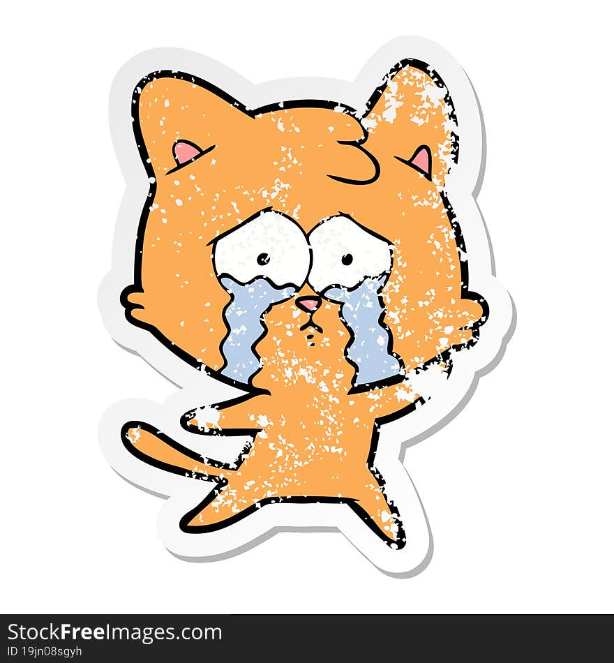 Distressed Sticker Of A Cartoon Crying Cat