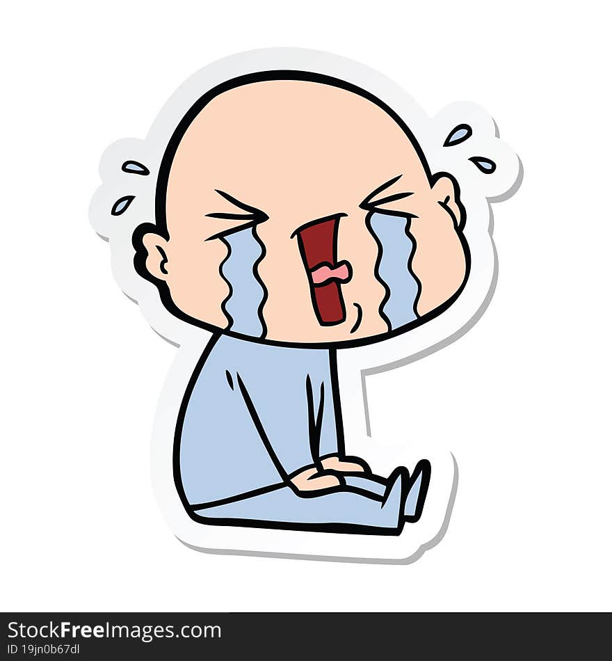 sticker of a cartoon crying bald man