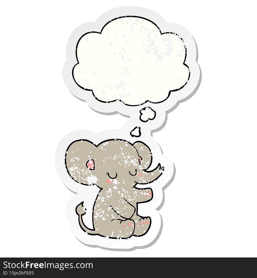 cartoon elephant and thought bubble as a distressed worn sticker