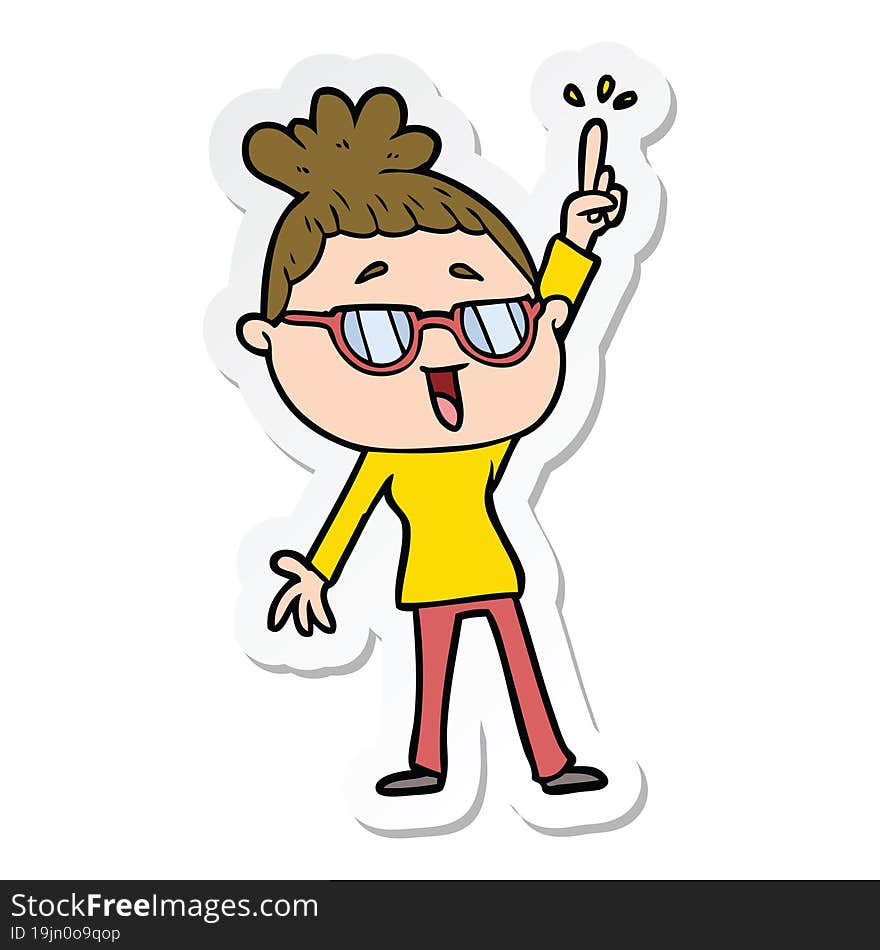 sticker of a cartoon happy woman wearing spectacles