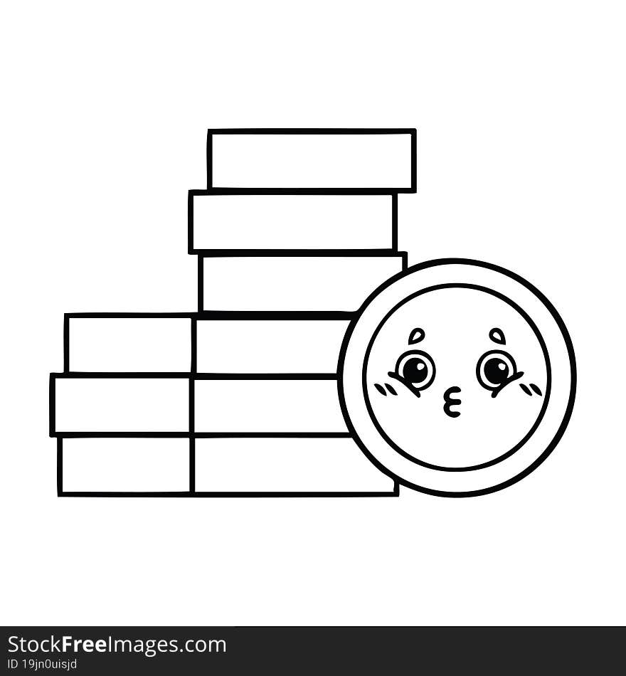 line drawing cartoon of a coins. line drawing cartoon of a coins