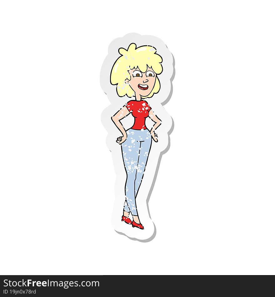 retro distressed sticker of a cartoon surprised woman