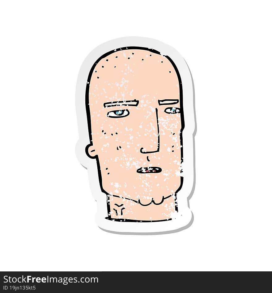 retro distressed sticker of a cartoon bald tough guy