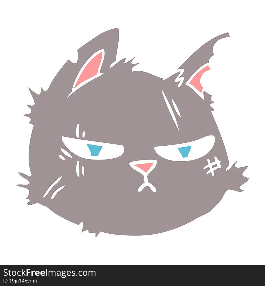 flat color style cartoon tough cat face