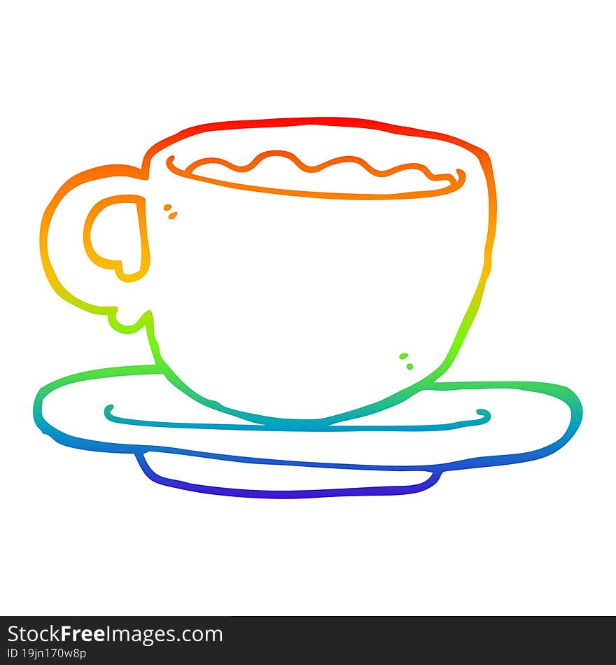 rainbow gradient line drawing cartoon cup of tea