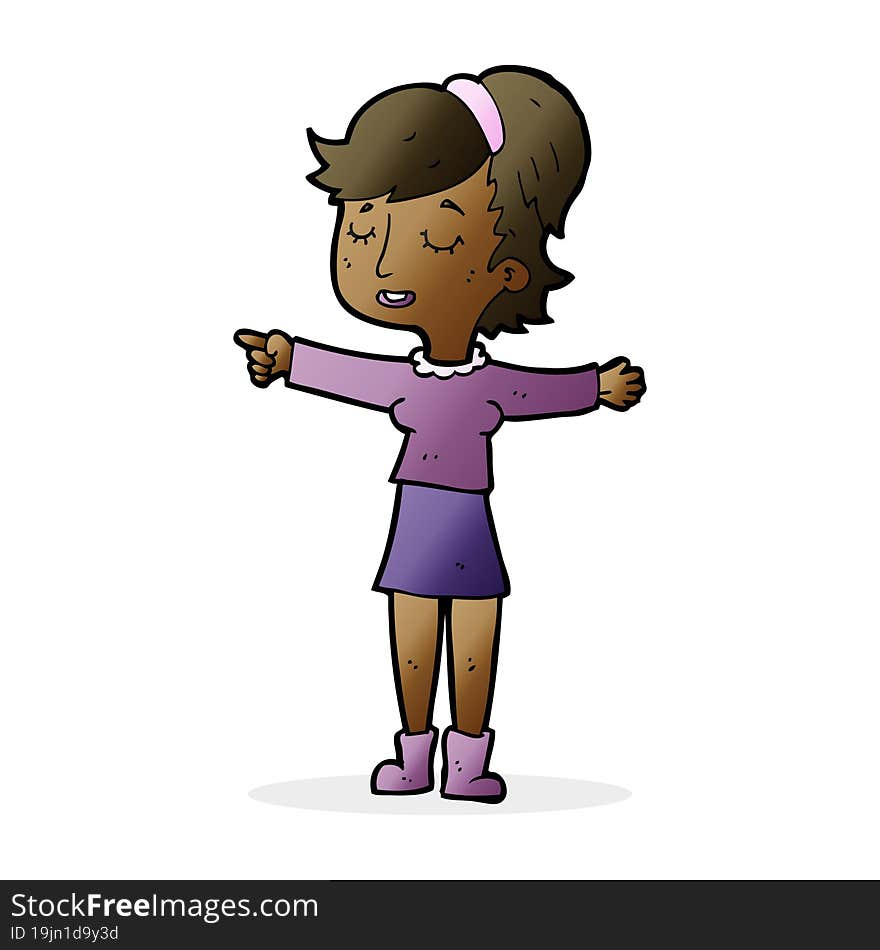 cartoon happy woman pointing