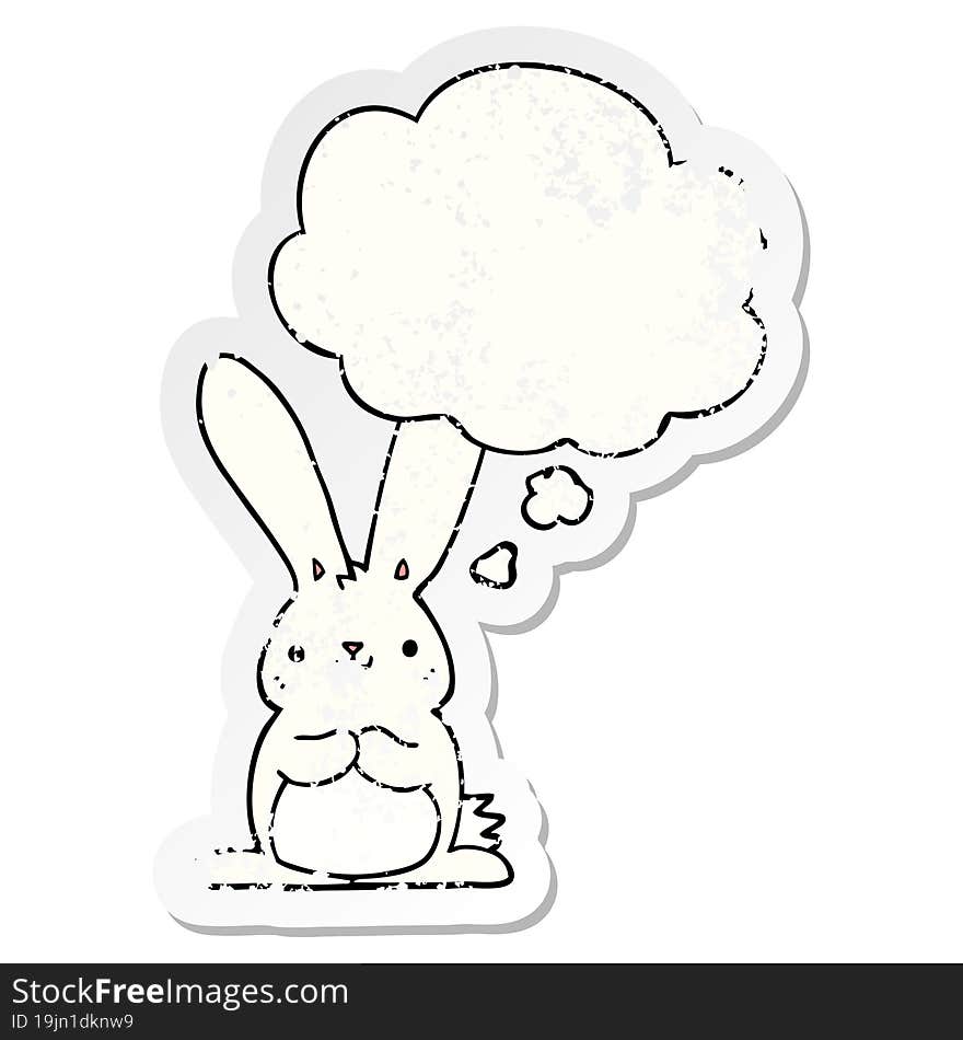 Cartoon Rabbit And Thought Bubble As A Distressed Worn Sticker