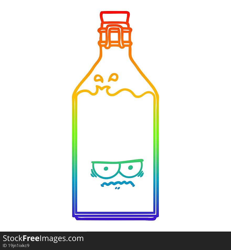 rainbow gradient line drawing cartoon old bottle