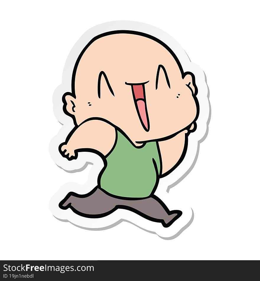 Sticker Of A Happy Cartoon Bald Man