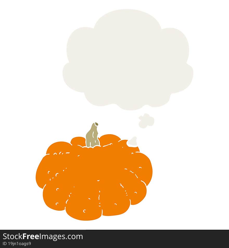 cartoon pumpkin and thought bubble in retro style