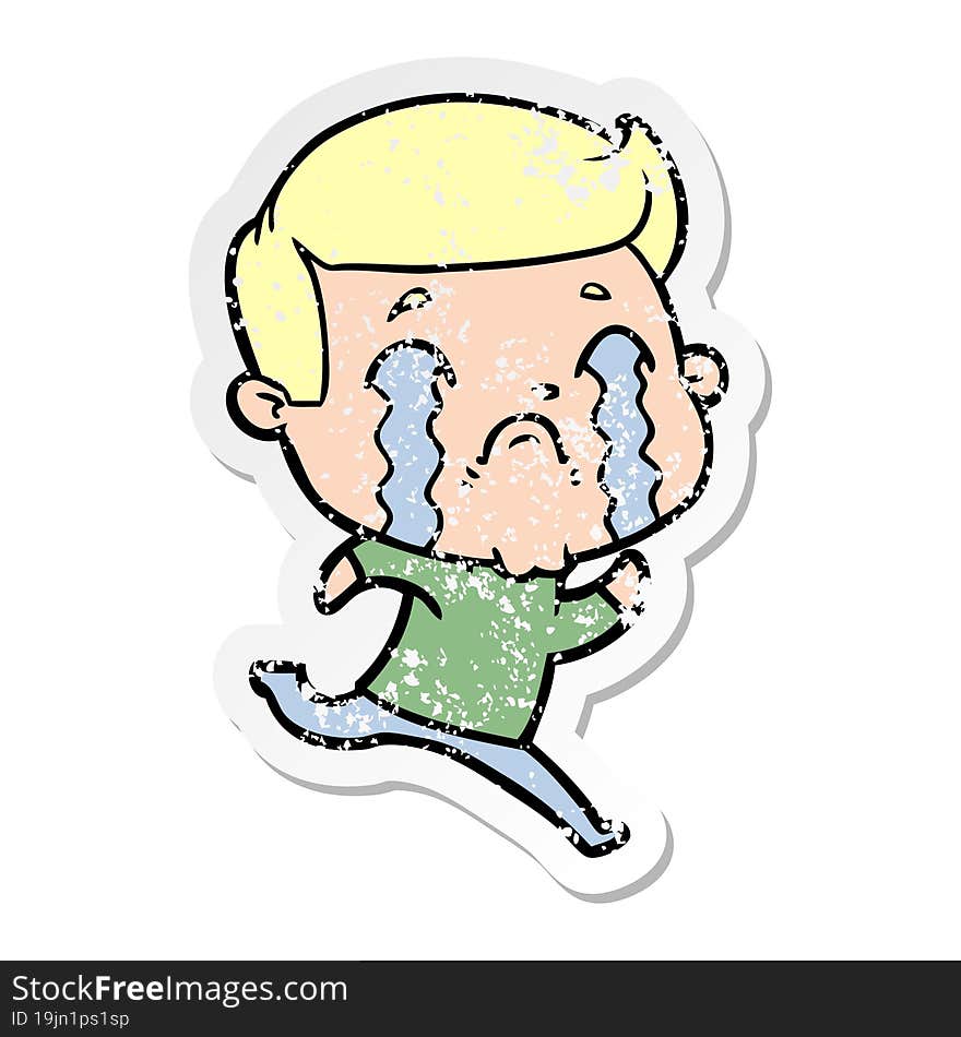 Distressed Sticker Of A Cartoon Man Crying