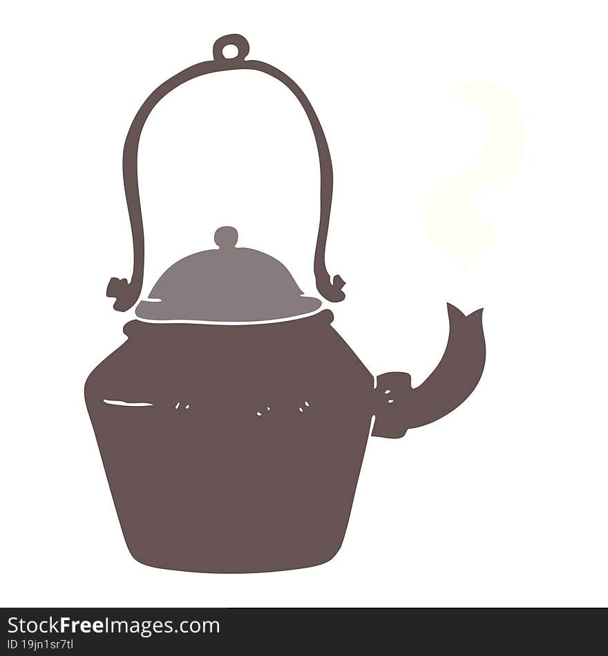 Flat Color Illustration Of A Cartoon Old Black Kettle