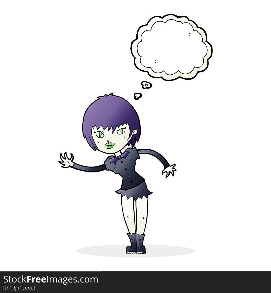 cartoon vampire girl welcoming with thought bubble