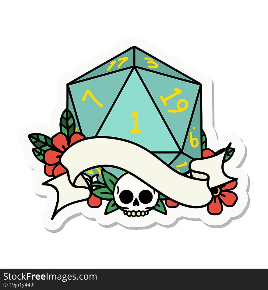 natural one d20 dice roll sticker