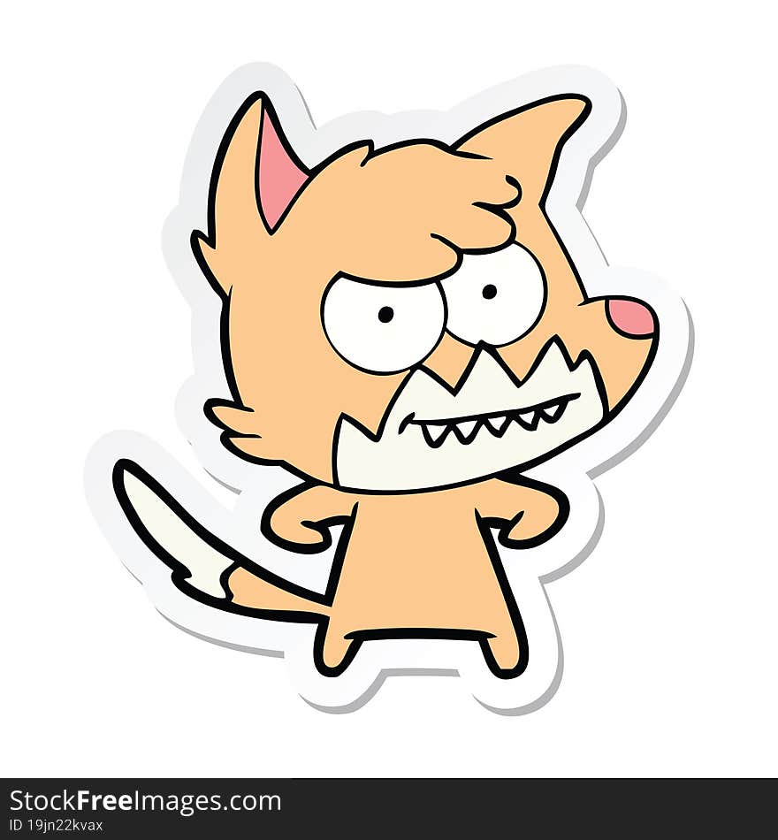 sticker of a cartoon grinning fox