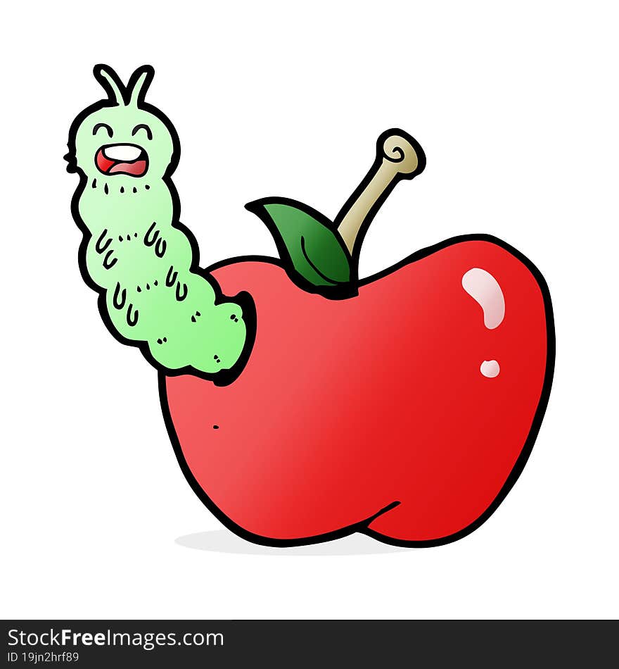 cartoon bug eating apple