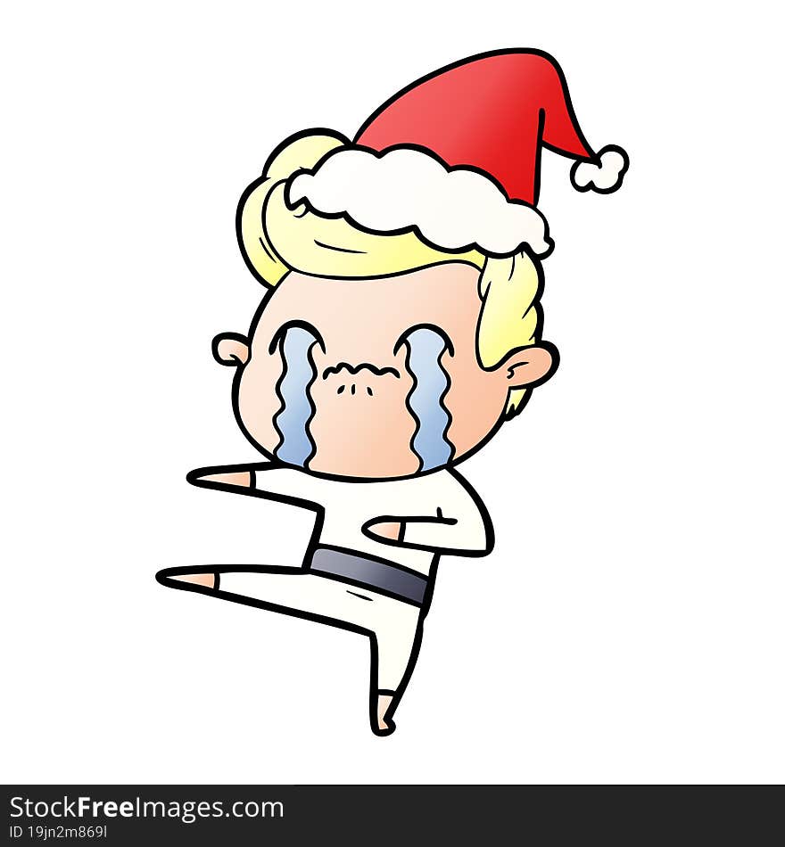 Gradient Cartoon Of A Man Crying Wearing Santa Hat