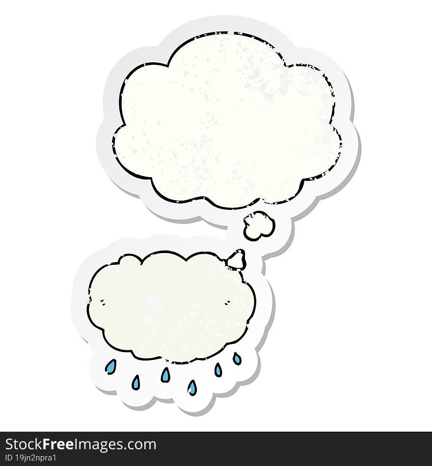 Cartoon Rain Cloud And Thought Bubble As A Distressed Worn Sticker