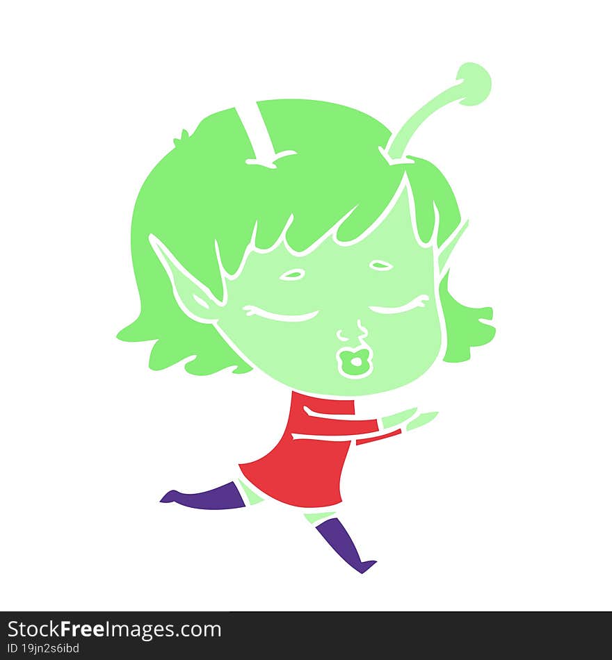 flat color style cartoon alien girl