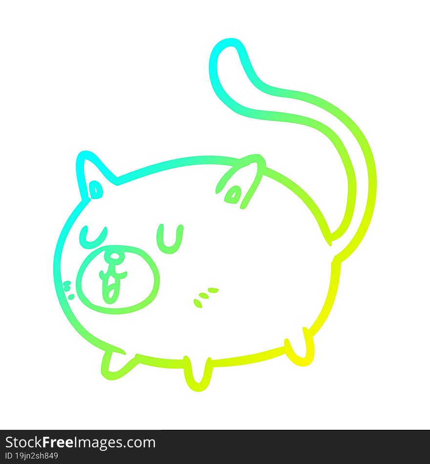 cold gradient line drawing of a happy cat