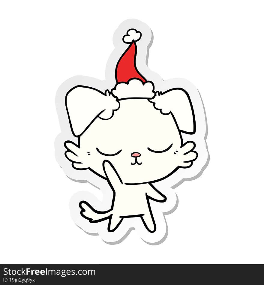 cute sticker cartoon of a dog wearing santa hat