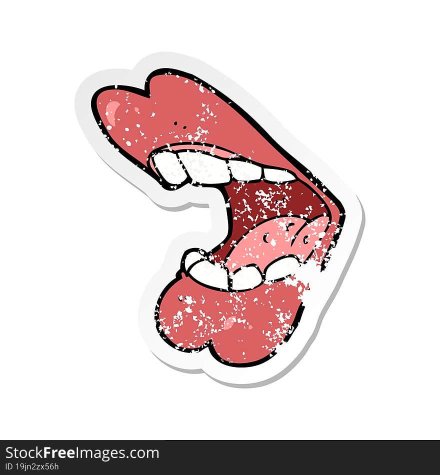 retro distressed sticker of a cartoon mouth