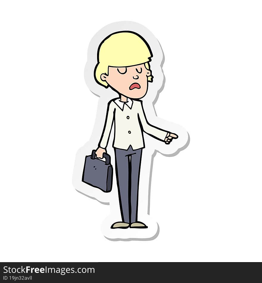 sticker of a cartoon arrogant businessman pointing