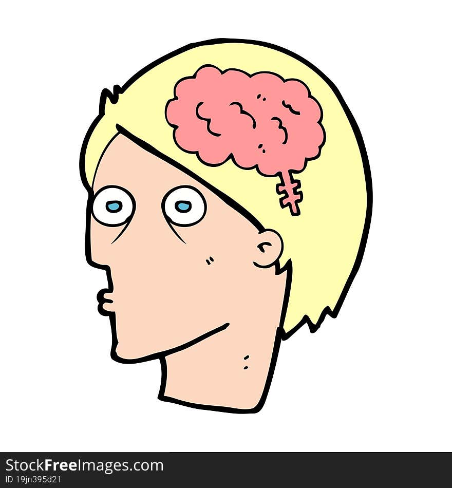 cartoon head with brain symbol