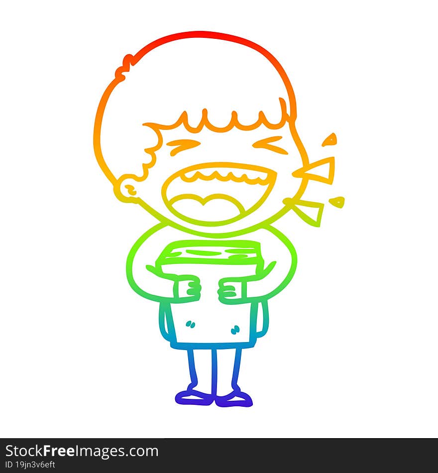 rainbow gradient line drawing of a cartoon laughing man