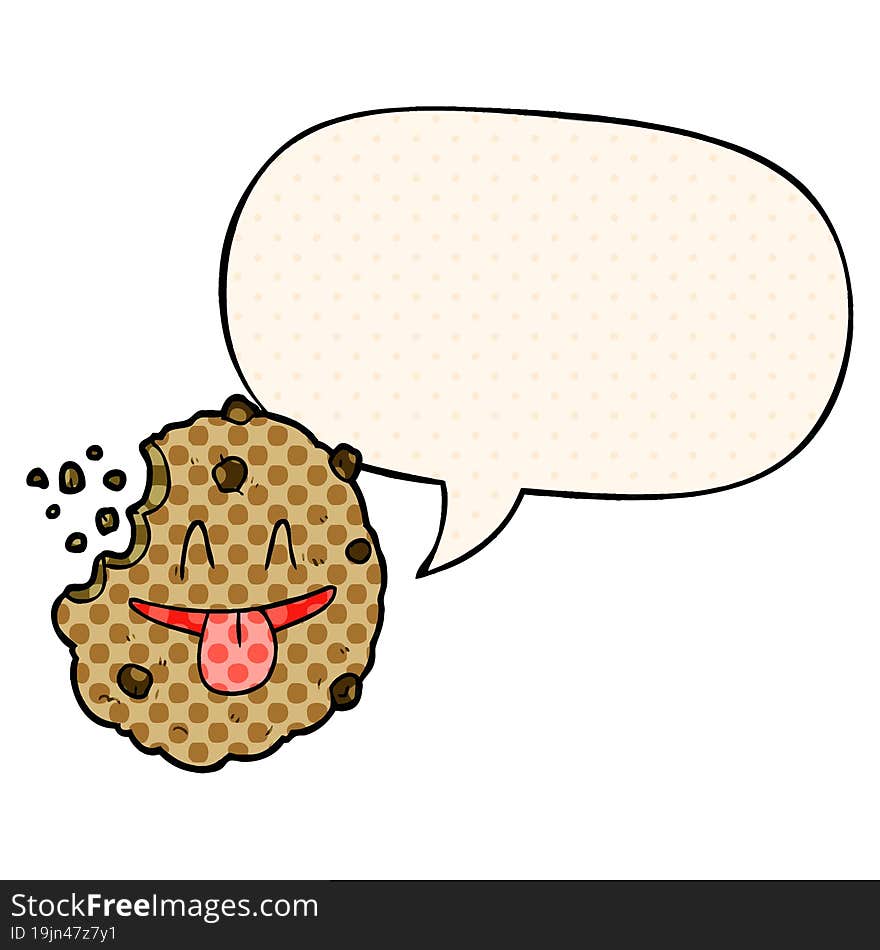 cartoon cookie and speech bubble in comic book style